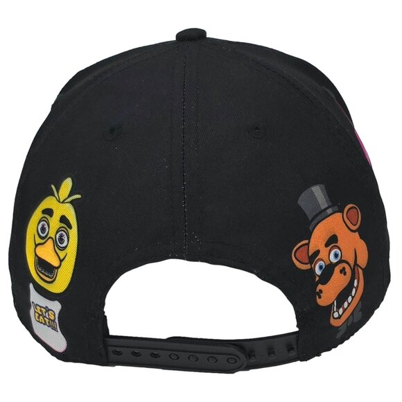 Five Nights At Freddys Hat Fazbear's Pizza Snapback Baseball Cap Black AOP Youth - Picture 4 of 6